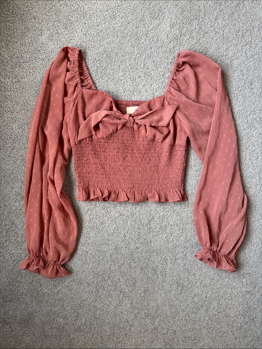 Altard State Smocked Bow-Front Crop Top Dusty Rose
